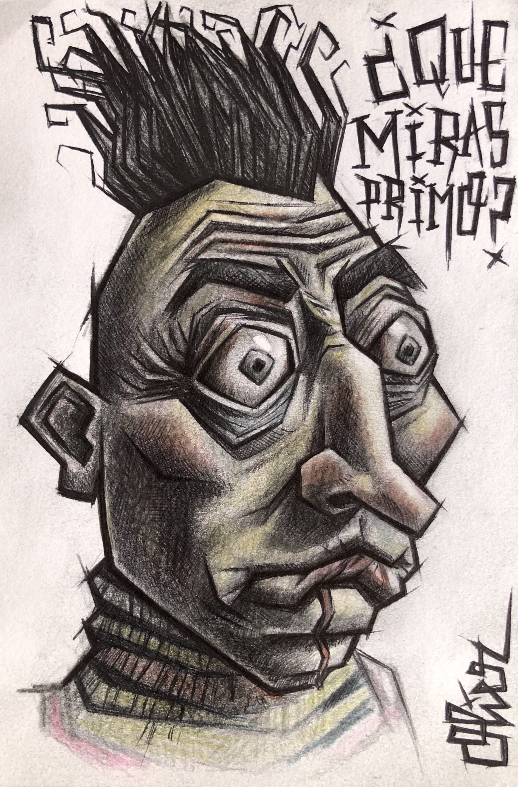 dibujo hecho con lápices de colores y bolígrafo